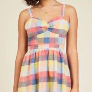 Multicolor Pastel Plaid Striped Halter Dress